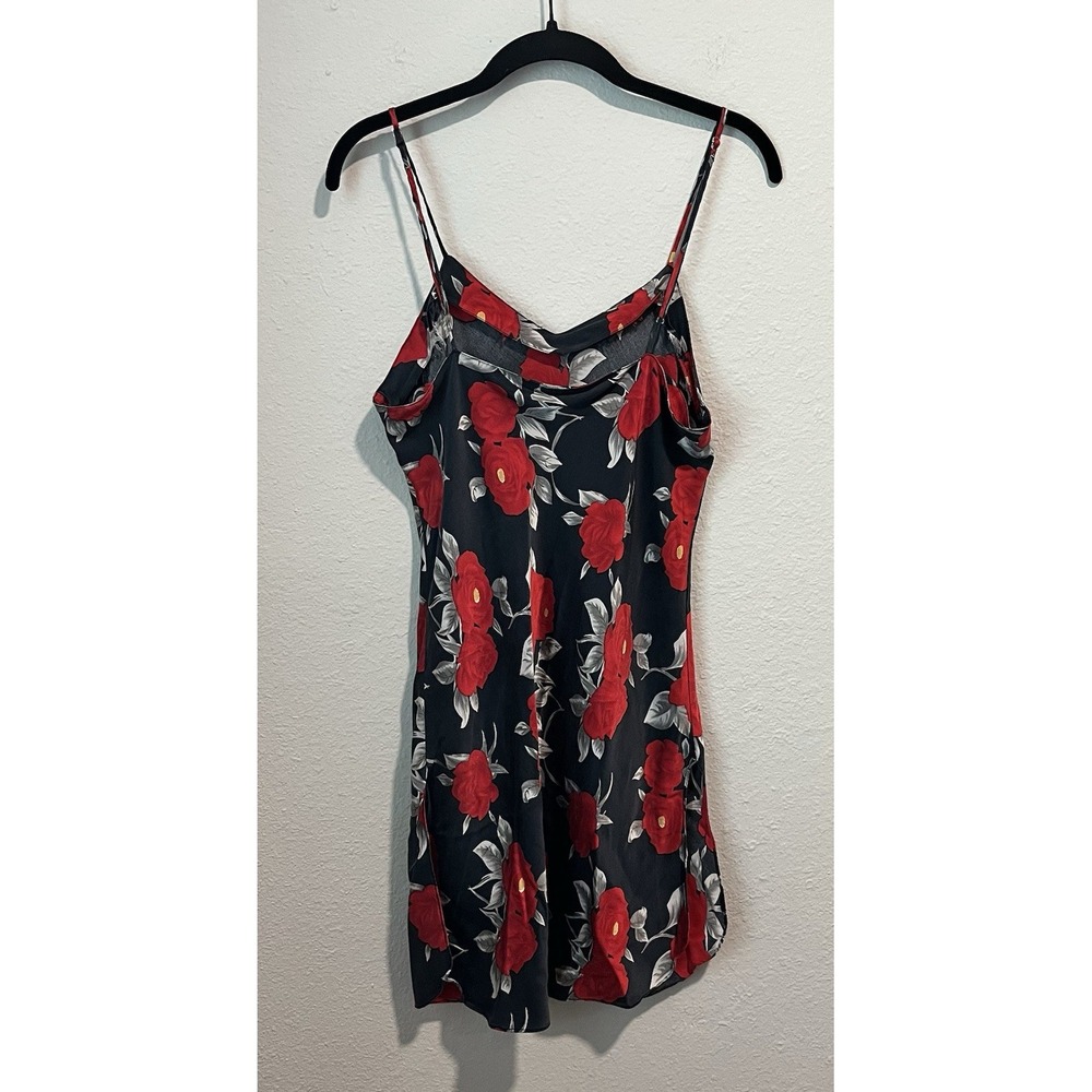 Vintage 90's Slip Dress Chemise Medium 100% Silk Black Floral Satin Babydoll - Picture 5 of 15